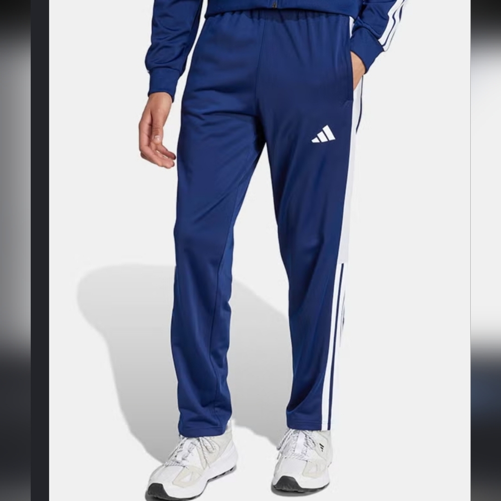 adidas Men's Blue Track Pants with White Side Stripes